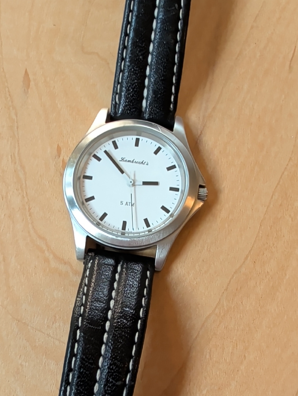 Black Leather Strap Men's Watch with White Dial